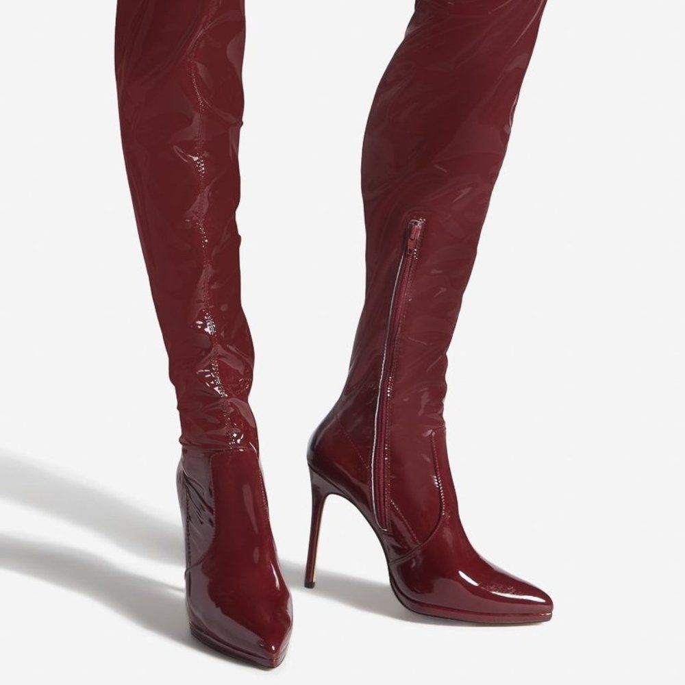 Shoe Dazzle Burgundy Patent Over-the-Knee Stiletto Boots